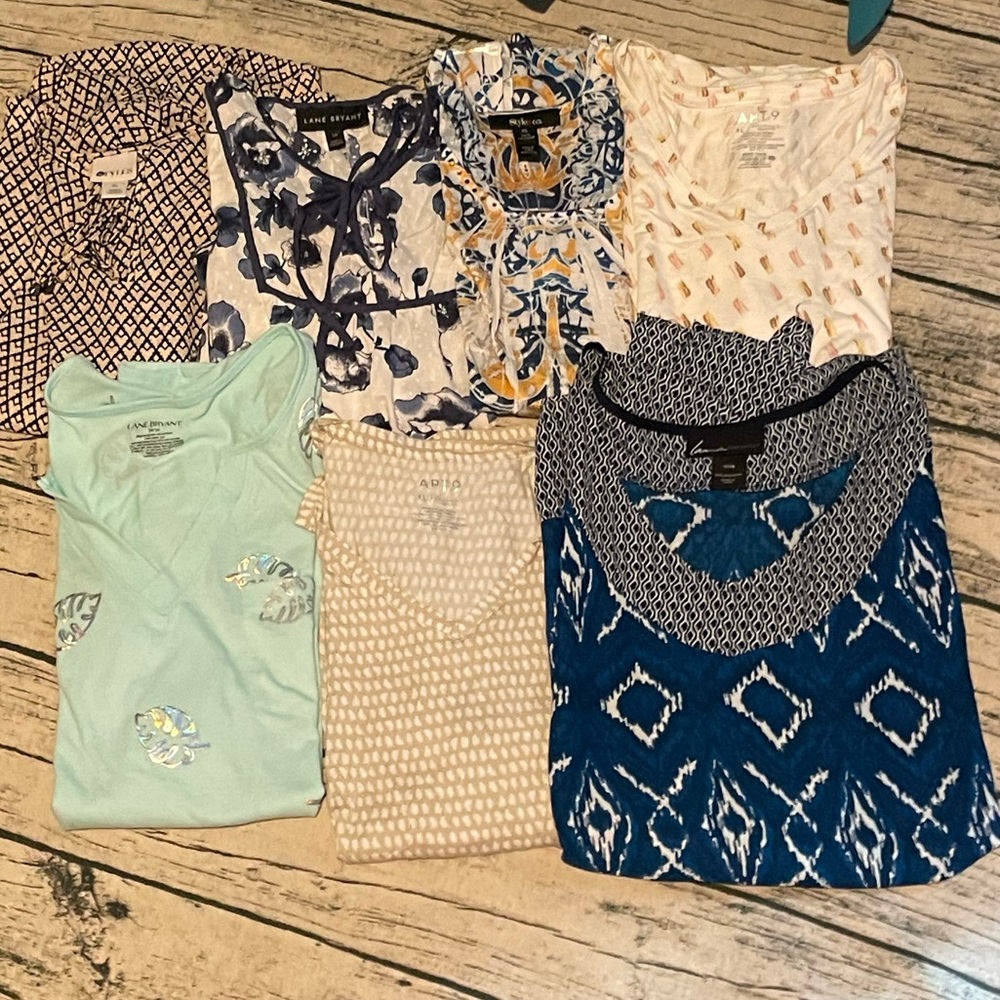Blue and Tan 7 top set - XL-14/16